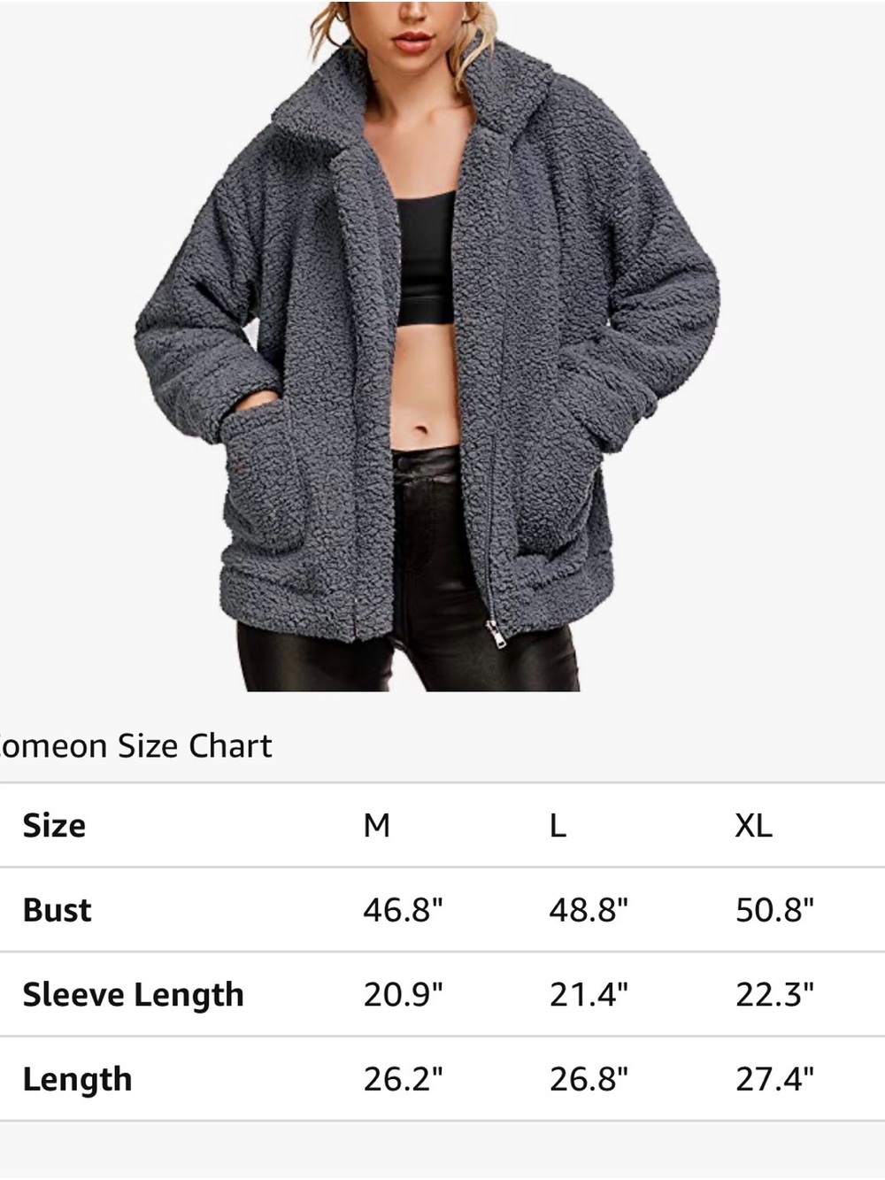 A418 Plush Sherpa Zip-Up Jacket- Dark Gray Fleece Fuzzy Faux Oversized Large NWT - Picture 5 of 11